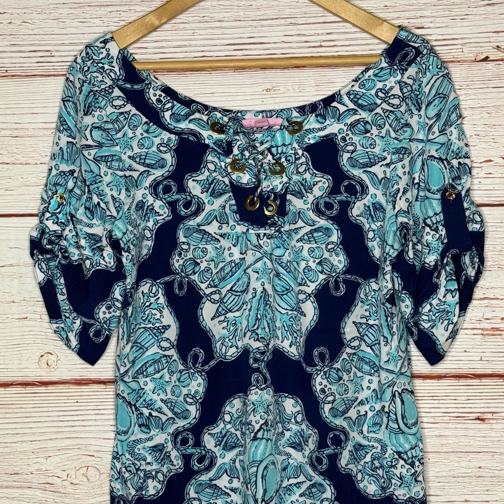 Lilly Pulitzer Everett Dress in Bright Navy Hey Big Sailor Sz M - Picture 4 of 12